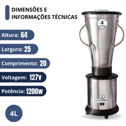 Liquidificador Industrial 4l Alta Rotação Inox 22000rpm Jl Colombo:127v - 5