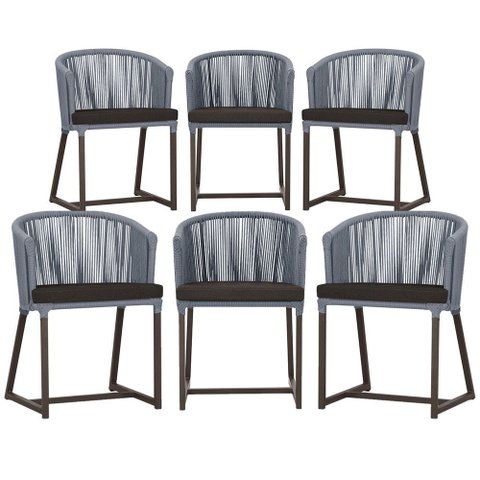 6 Cadeiras de Jantar Área Noronha em Alumínio com Pintura Marrom Corda Náutica Estofado 9 Trama Orig