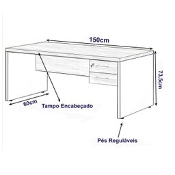 Mesa Escritório 1,50x0,60m -02 Gavetas - WORKSTART - NOGAL SEVILHA/PRETO - 21473 - 2