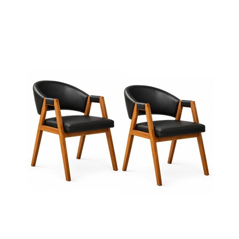 2 Cadeiras Maysa em Corino Preto Madeira Maciça | Design Contemporâneo e Conforto Excepcional