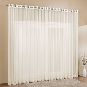 Cortina de Voil para Quarto ou Sala 6,00m x 2,80m Varão Simples com Ilhós Cromado - Palha