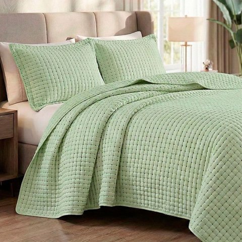 Cobre Leito Colcha Encanto Queen 3 Peças - Verde - 100% Poliéster