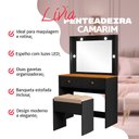 Ver imagem 3 de Penteadeira Lívia Espelho com Luzes 2 Gavetas + Banqueta para Maquiagem e Quarto - Preto/nature
