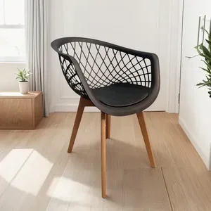 Cadeira de Jantar Web com Assento Estofado Madeira Maciça Premium Preto