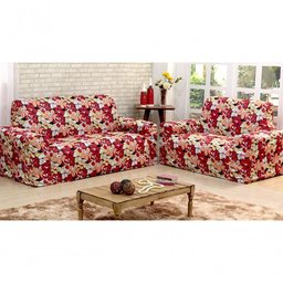 Capa de Sofá Adere Floral Vermelho 02 e 03 Lugares [f101] - 1
