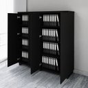 Ver imagem 4 de Armário Alto Duplo 1,58m para Escritório com 4 Portas de Abrir e Puxadores Metálicos F5 Office