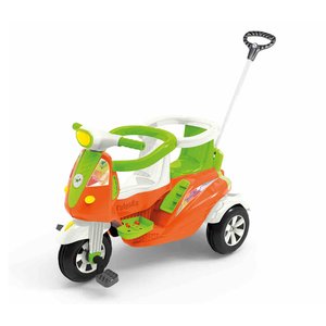 Carrinho de Passeio e Pedal Triciclo 2 Lugares Emparrudor Moto Duo Criança Cor Laranja/verde