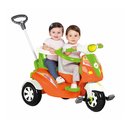 Ver imagem 2 de Carrinho de Passeio e Pedal Triciclo 2 Lugares Emparrudor Moto Duo Criança Cor Laranja/verde