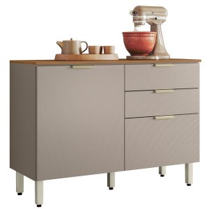 Balcão para Cozinha 120cm 2 Portas 2 Gavetas Olga Amêndola/nude