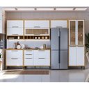 Ver imagem 1 de Cozinha Completa Modulada 100% MDF 6 Peças 12 Portas 4 Gavetas e Vidro 354cm Vicenza Espresso Móveis Branco/Amêndoa/Brilho