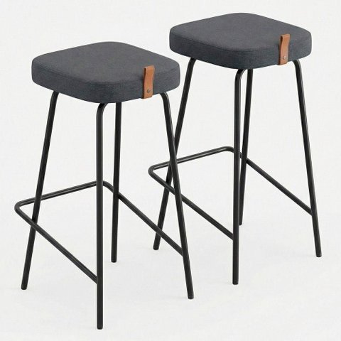 Kit 02 Banquetas Altas Cozinha e Área Gourmet Vik Estofada Linho Grafite - Desk Design