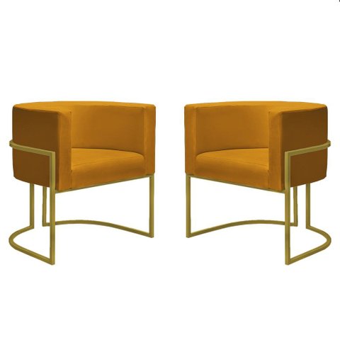Kit 2 Poltronas Decorativa Nayara Base Ferro Dourado Twdecora Suede