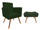 Ver imagem 1 de Kit Poltrona Decorativa Bia + Puff Retangular Suede Verde Pés Madeira Mz Decor