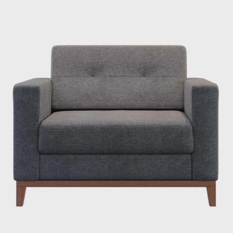 Poltrona Living Tecido Linho Base Madeira Para Sala