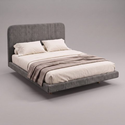 Cama Box Base Casal com Cabeceira Zaya 138x188 Flutuante Estilo Japonesa Bouclê Cinza - Desk Design