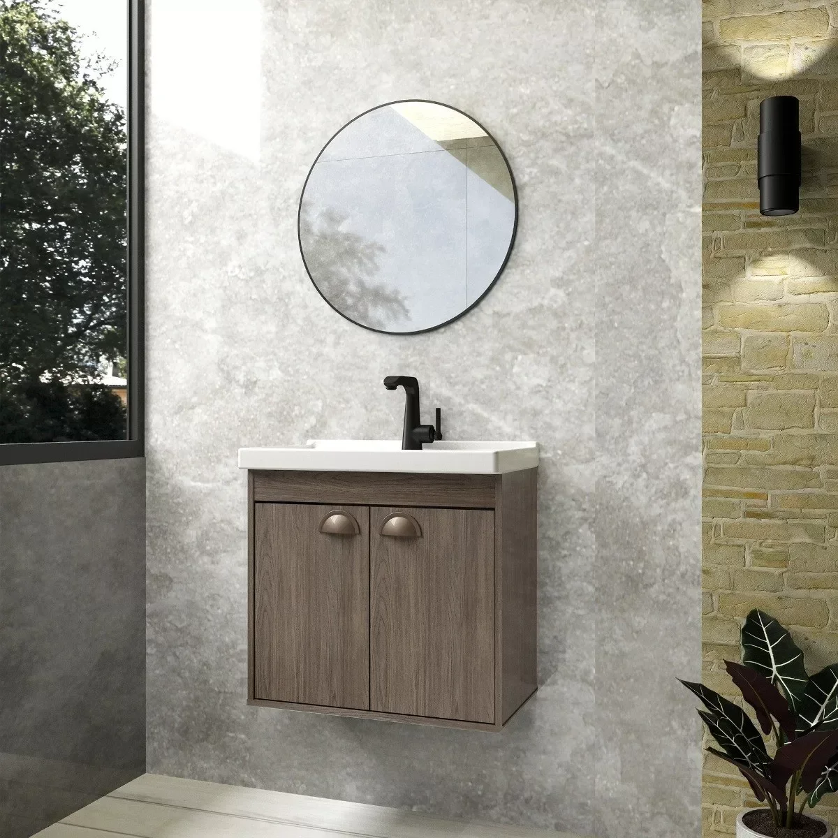 Gabinete Armario para Banheiro 100% MDF com Cuba - Siena Munique 50cm
