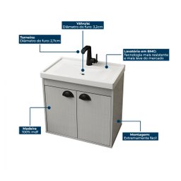 Gabinete Armario para Banheiro 100% MDF com Cuba - Siena Munique 50cm - 8