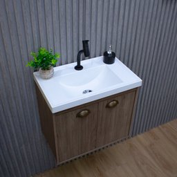 Gabinete Armario para Banheiro 100% MDF com Cuba - Siena Munique 50cm - 6