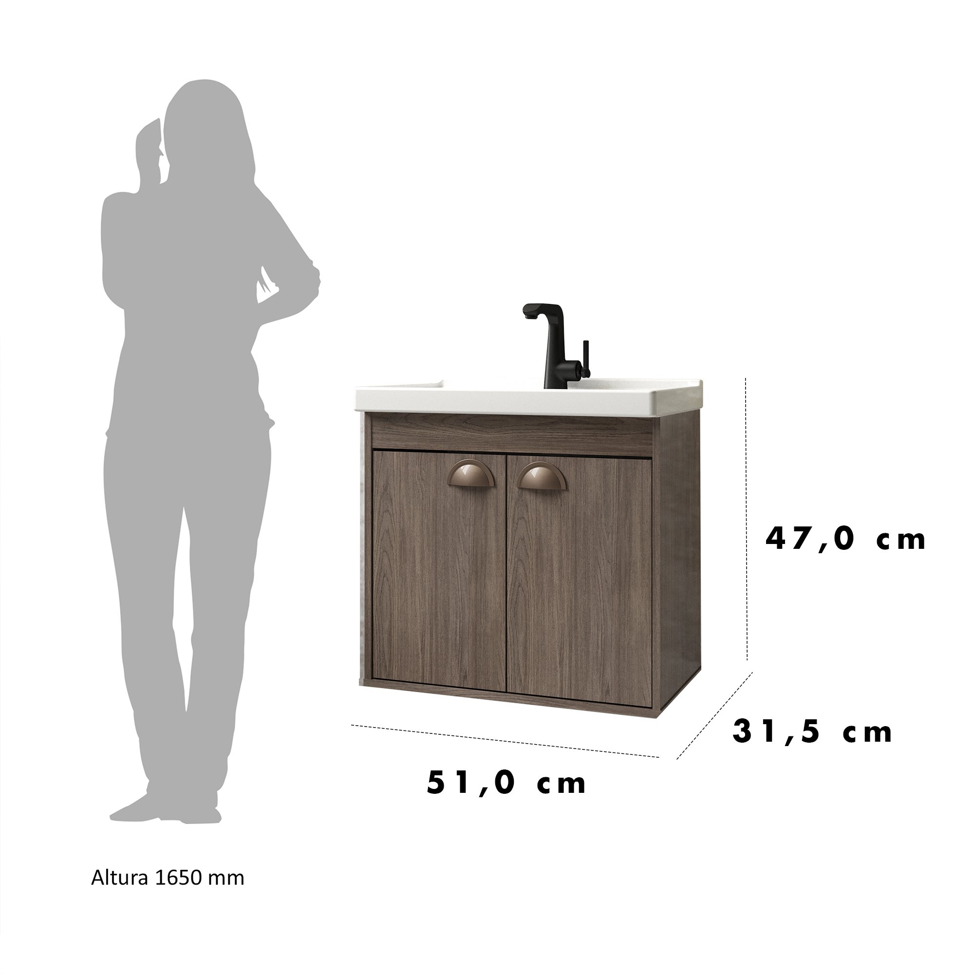 Gabinete Armario para Banheiro 100% MDF com Cuba - Siena Munique 50cm - 4