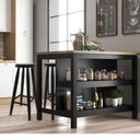 Ver imagem 1 de Ilha Bancada Alta para Cozinha 2 Prateleiras 120cm x 90,5cm Denver Preto