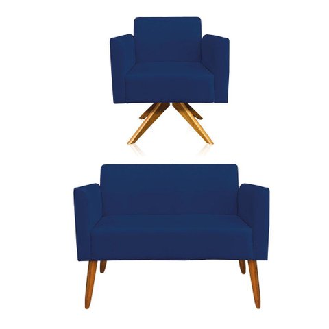 01 Namoradeira e 01 Poltrona Marisa Suede Azul Marinho