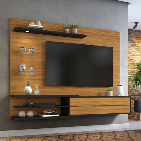 Painel para TV até 60 Polegadas 180CMX150,5cm 1 Porta 3 Prateleiras Nt 1115 Marrom