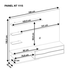 Painel para TV até 60 Polegadas 1 Porta 3 Prateleiras NT 1115  - 3