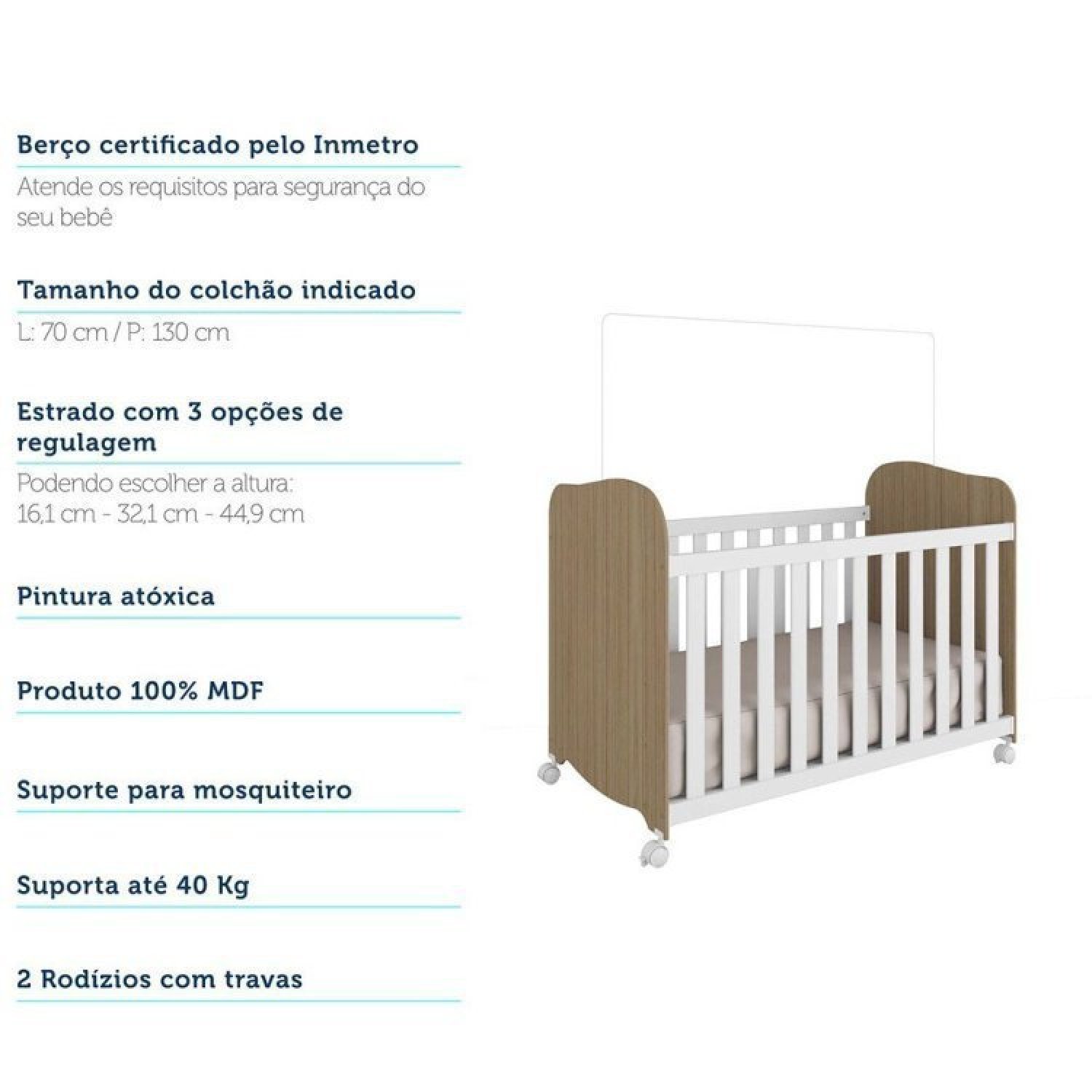 Quarto de Bebê com Cômoda 1 Porta com Janela e Berço 100% MDF Uli Móveis Peroba - 10