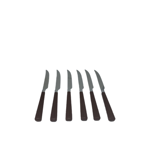 Conjunto Com 6 Facas Para Churrasco De Aço Inox Com Cabo Rattan Marrom 22CM