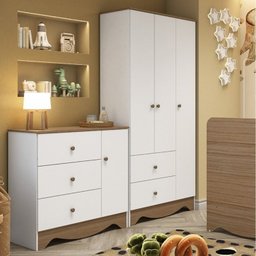 Quarto de Bebê com Guarda Roupa 3 Portas e Cômoda 3 Gavetas Pirueta - 1