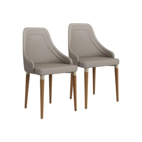 Conjunto 2 Cadeiras de Jantar Evelyn Champanhe Mesa Cozinha Mescla Cinza