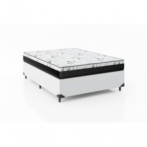 Cama Box Casal 138 Branco com Colchão D33 One Face Bello Box 58x138x188