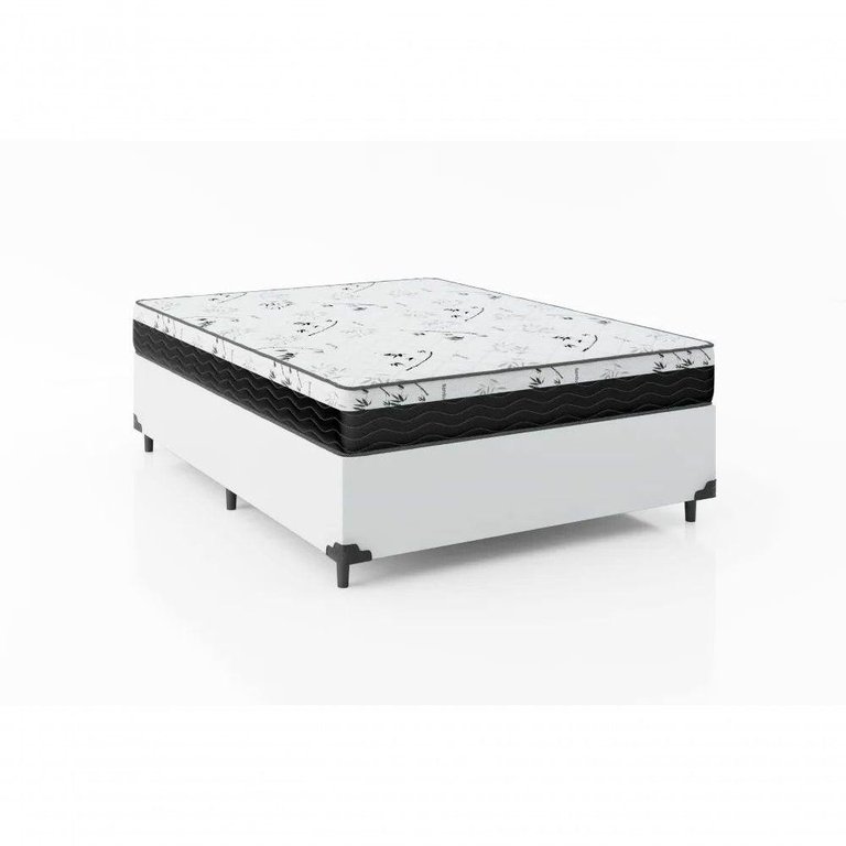 Cama Box Casal 138 Branco com Colchão D33 One Face Bello Box 58x138x188