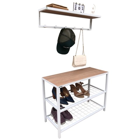 Kit Sapateira Sd 3501 Branca + Cabideiro 3505 Branco