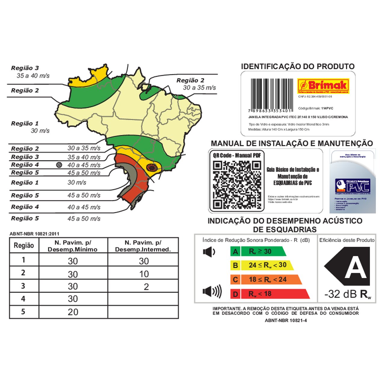 Janela de PVC Integrada 140x150cm 2 Folhas com Vidro Liso e Cremona ITEC Brimak - 8