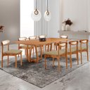 Ver imagem 1 de Conjunto de Mesa Jantar Ello Tampo 240cm Barril Laminado e 8 Cadeiras Mônaco Premium Natural Âmbar/Imbuia Natural/Cinamomo Marrom