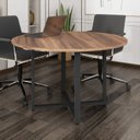 Ver imagem 1 de Mesa de Reunião Circular 120cm Pé Metálico em Nogal/Preto Linha D1200 Yescasa Marrom