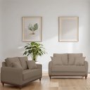Ver imagem 2 de Kit Sofa Sena 2 e 3 Lugares Base de Madeira para Sala Hotel Linho Marrom