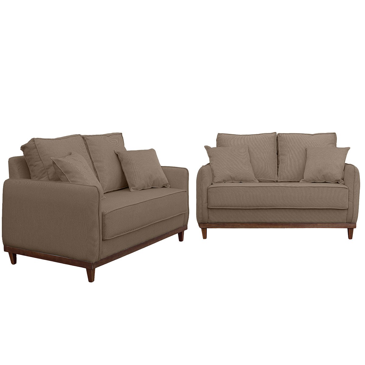 Kit Sofa Sena 2 e 3 Lugares Base de Madeira para Sala Hotel Linho Marrom