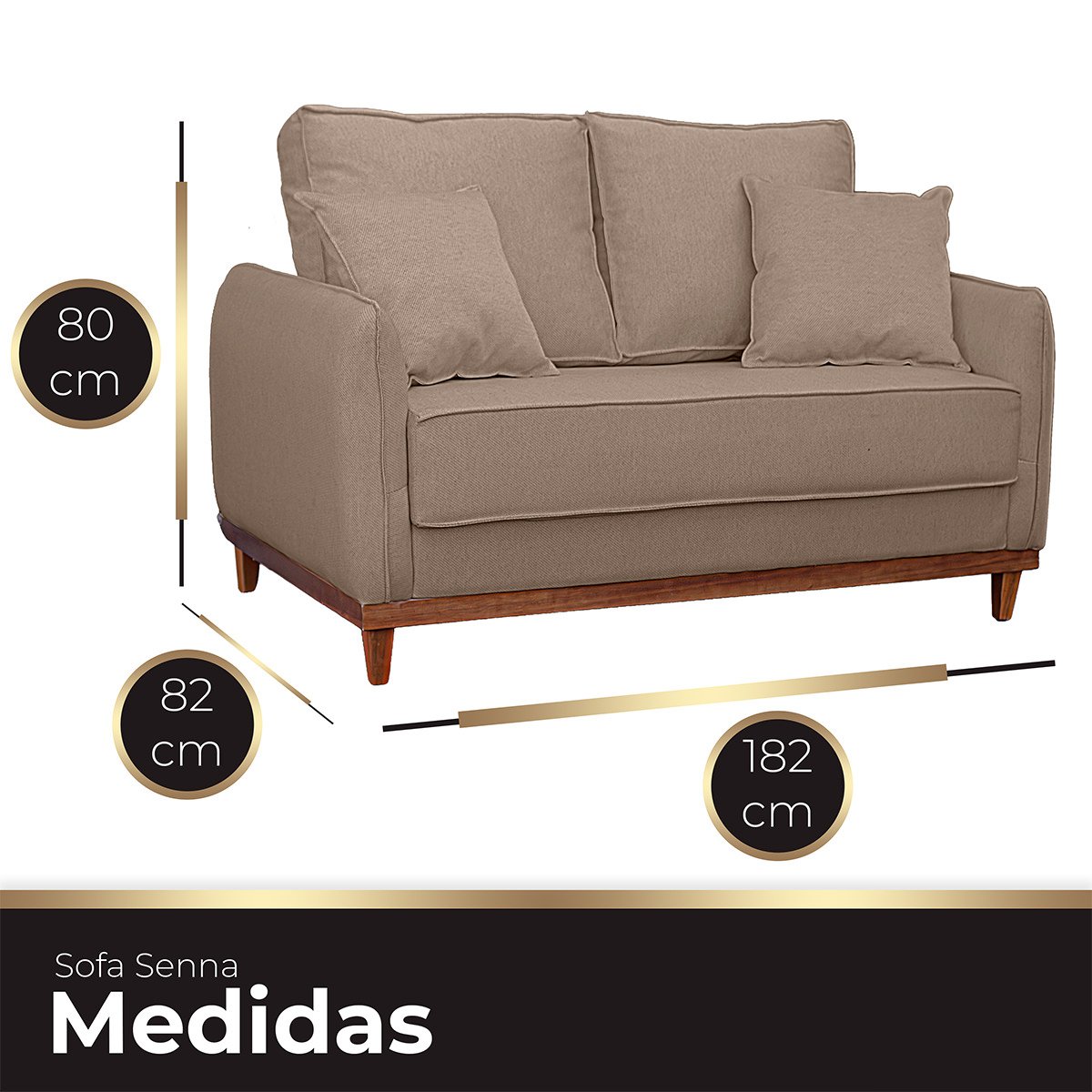 Kit Sofa Sena 2 e 3 Lugares Base de Madeira para Sala Hotel Linho Marrom - 9