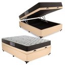 Ver imagem 1 de Cama Box com Baú Casal Colchão Molas Bonnel Tecido Sintético Bege