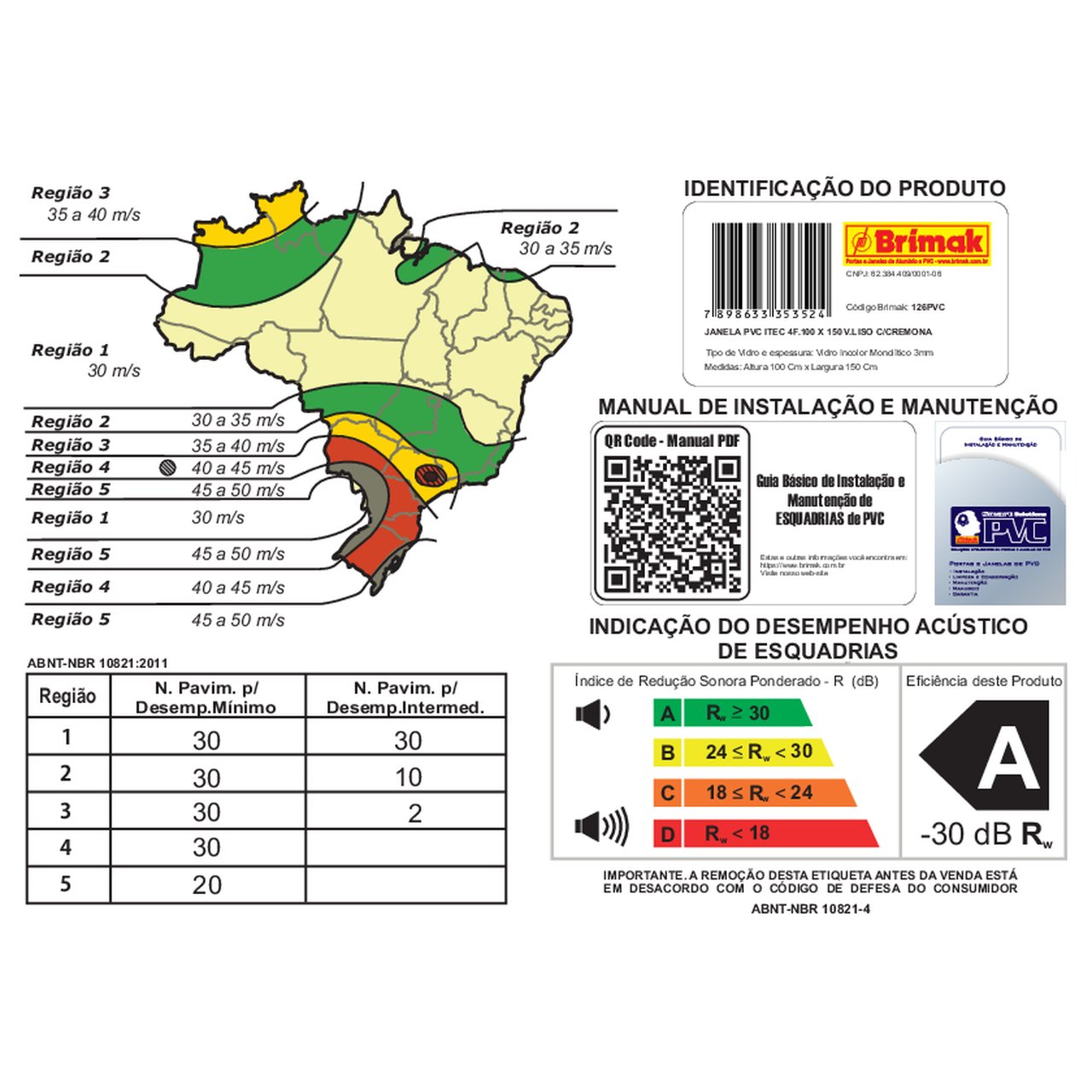 Janela de PVC 100x150cm 4 Folhas com Vidro Liso e Cremona ITEC Brimak - 8