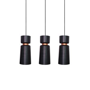 PENDENTE MALIBU CACHARREL SLIM PRETO C/ COBRE KIT 3 Enerlux
