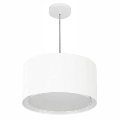 Lustre Pendente Cilíndrico Duplo Vivare Md-4290 Cúpula em Tecido 40x25cm - Bivolt - Branco - Bivolt