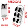 Porta Temperos Condimentos Vidro Conjunto 6pçs com Suporte - 5