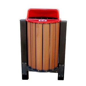 Lixeira de madeira plastica 94 litros COM Suporte Fixo Tampa Vermelha