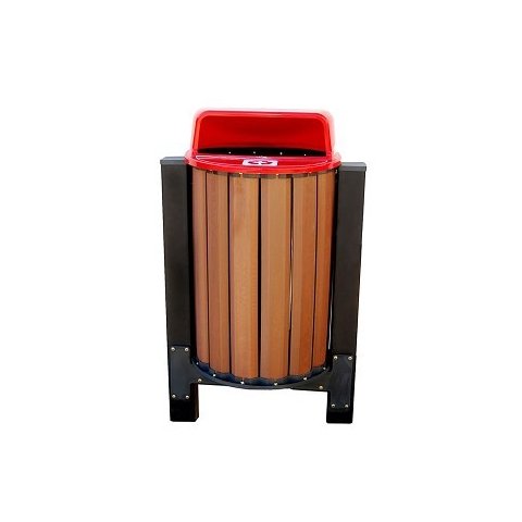 Lixeira de madeira plastica 94 litros COM Suporte Fixo Tampa Vermelha