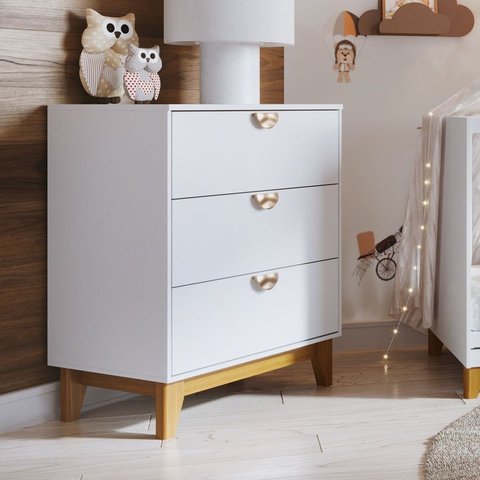 Móveis para Quarto Cômoda 3 Gavetas Magia Branco