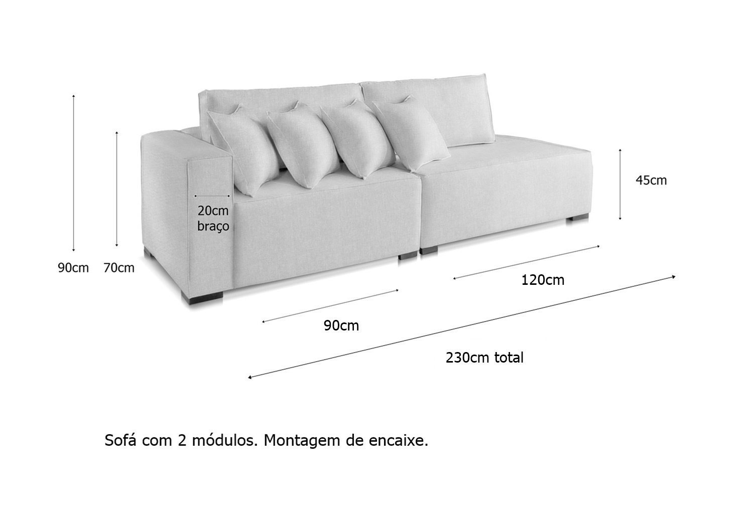 Sofá 2 3 4 Lugares Modulado Chaise Almofada Solta Molas Isa Be Linho Offwhite 2,3m - 4