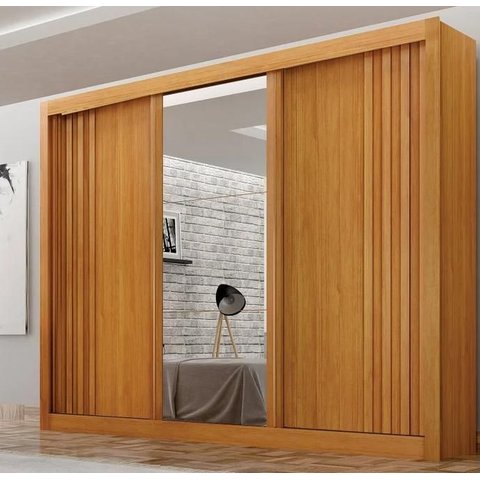 Guarda Roupa Milano 3 Pts com Espelho Cinamomo - Leifer
